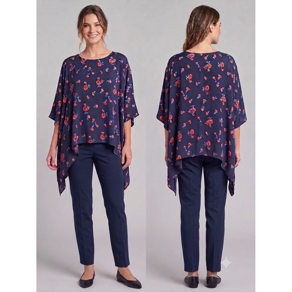 Karen Kane Tunic Top Handkerchief Hem Gorgeous Print Rare Sz S Oversized Chic